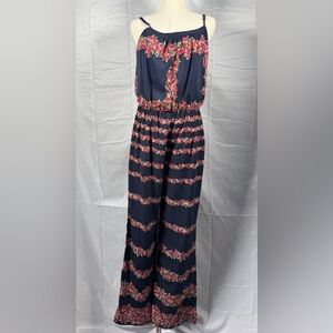 (S) FOREVER 21 String Tank Jumpsuit-Dark Blue w/ floral stripes
